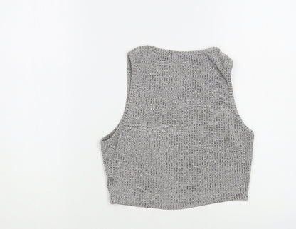 SheIn Womens Grey Cotton Cropped Blouse Size XS Boat Neck