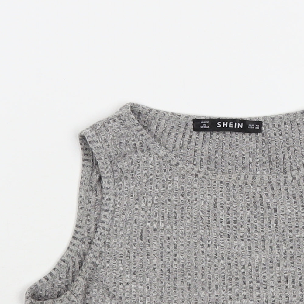 SheIn Womens Grey Cotton Cropped Blouse Size XS Boat Neck