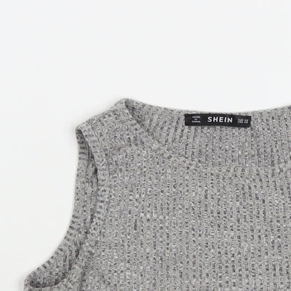 SheIn Womens Grey Cotton Cropped Blouse Size XS Boat Neck