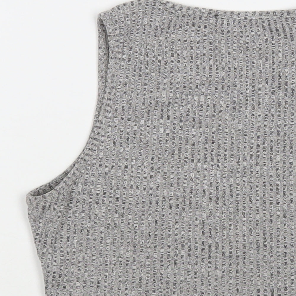 SheIn Womens Grey Cotton Cropped Blouse Size XS Boat Neck