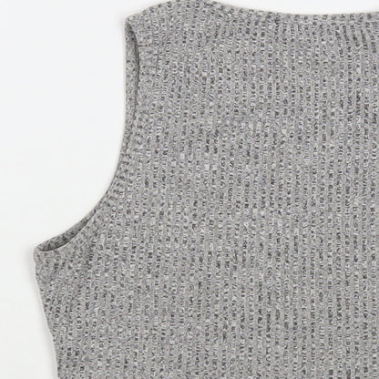 SheIn Womens Grey Cotton Cropped Blouse Size XS Boat Neck