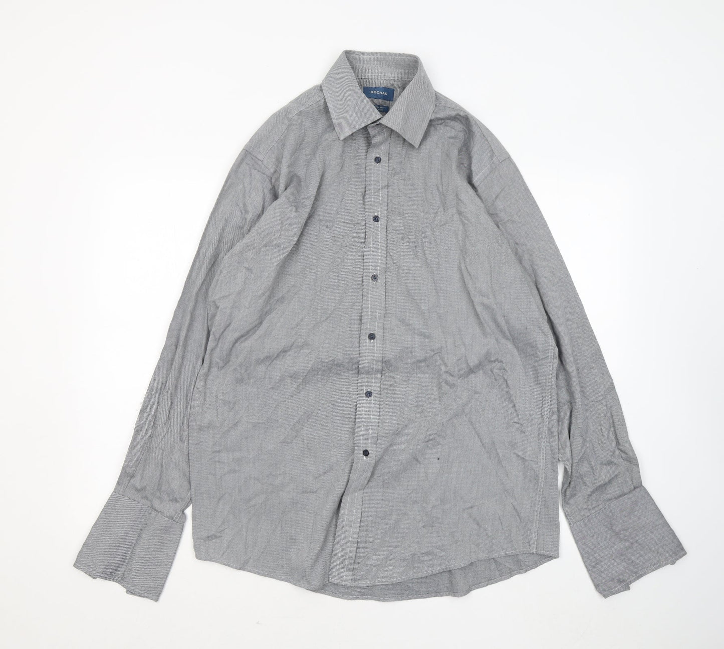 Rochas Mens Grey Cotton Button-Up Size 16 Collared