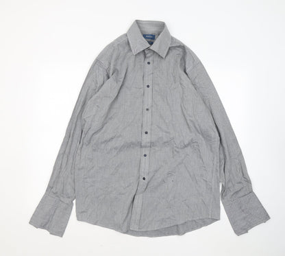 Rochas Mens Grey Cotton Button-Up Size 16 Collared