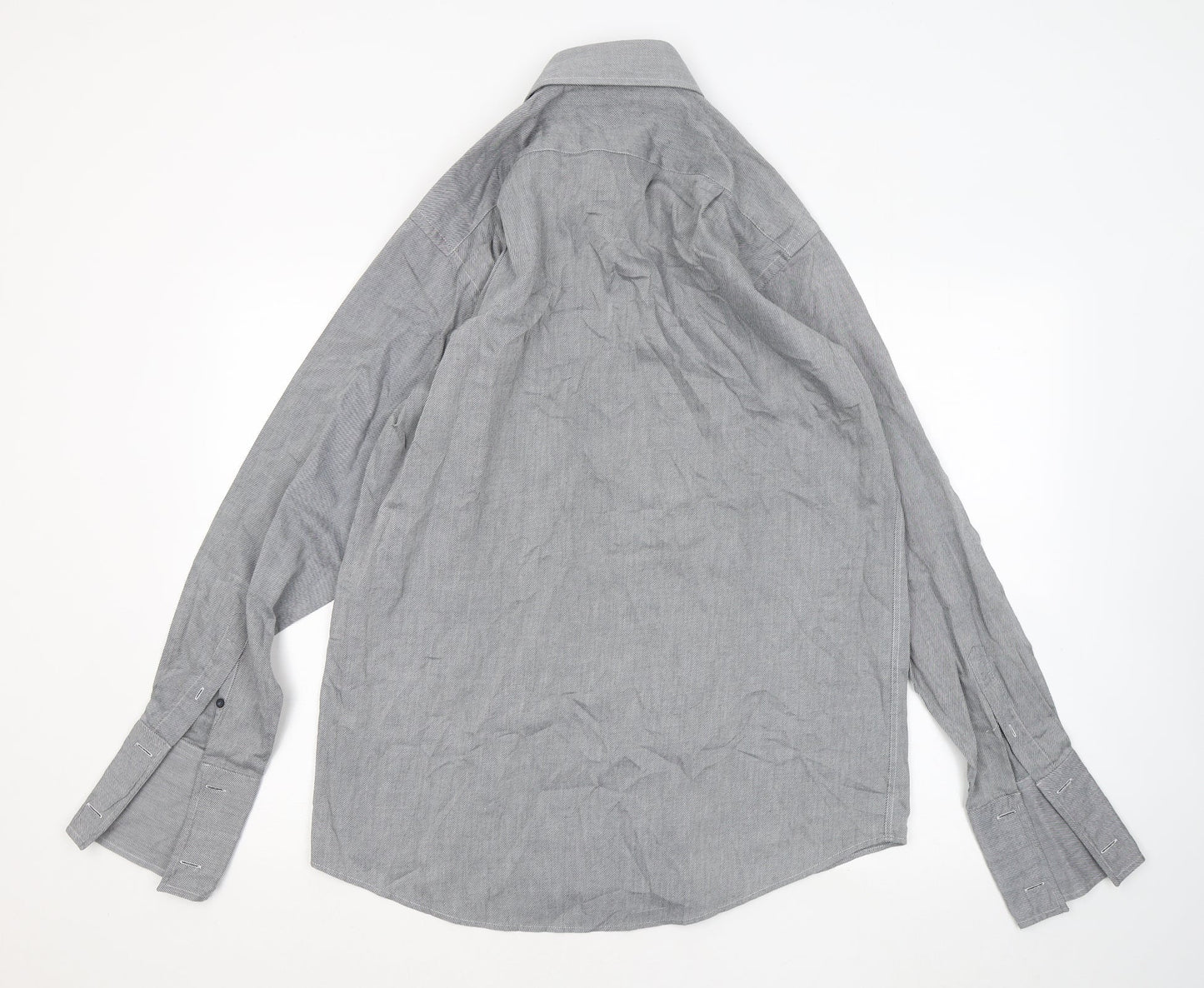 Rochas Mens Grey Cotton Button-Up Size 16 Collared