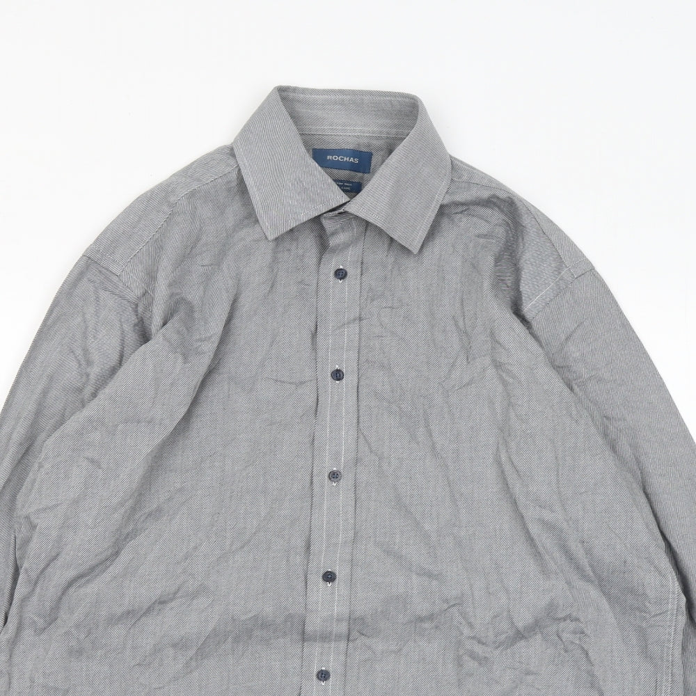 Rochas Mens Grey Cotton Button-Up Size 16 Collared