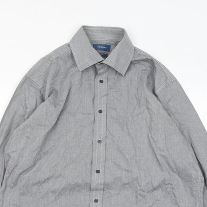 Rochas Mens Grey Cotton Button-Up Size 16 Collared