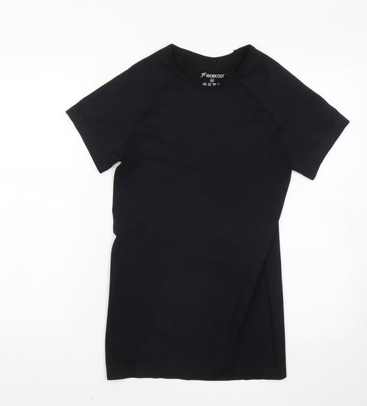 Womens UK Size 12 WORKOUT Black Basic T-Shirt