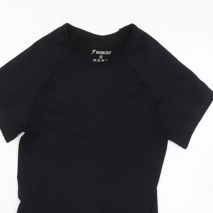 Womens UK Size 12 WORKOUT Black Basic T-Shirt