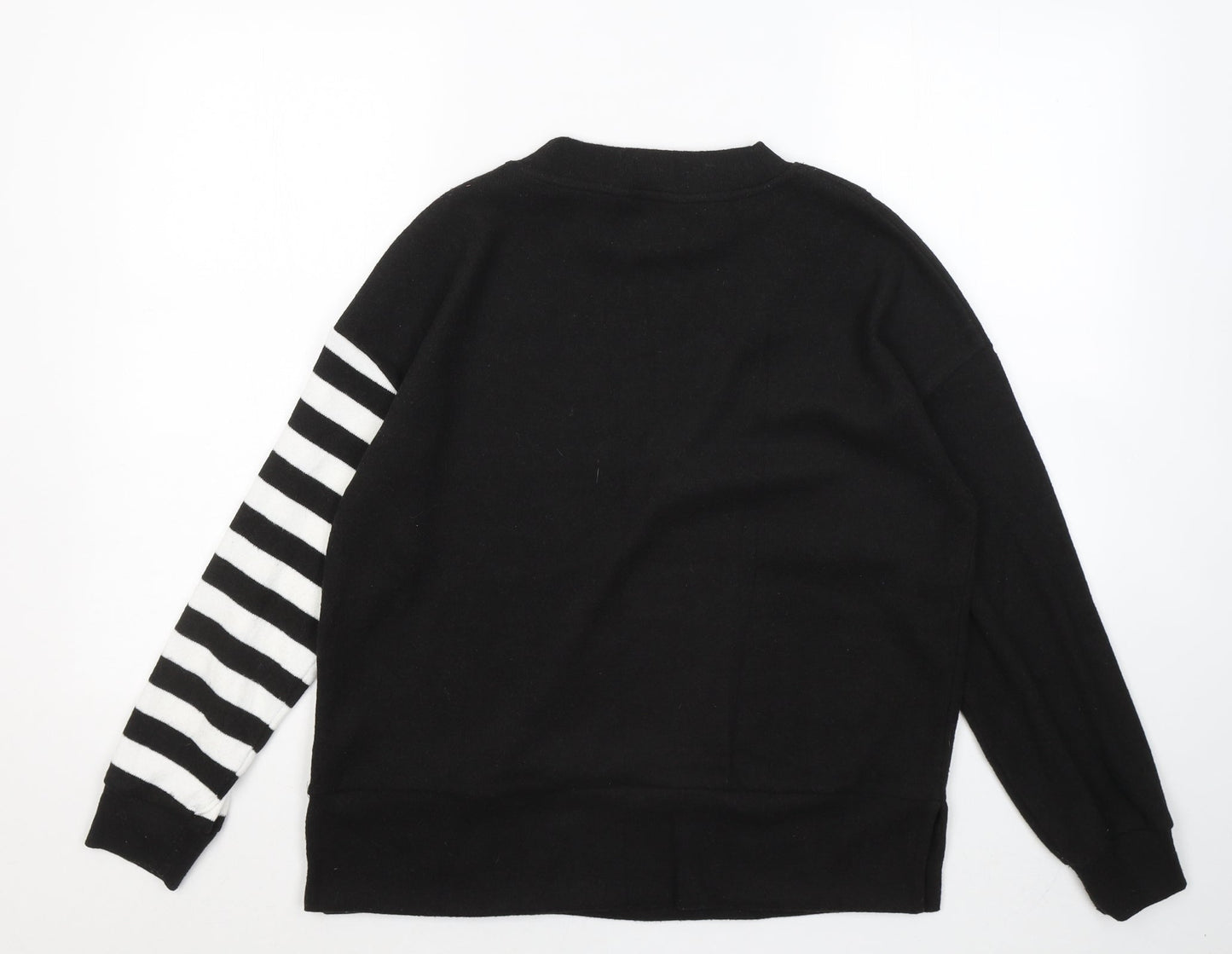 F&F Womens Black Round Neck Striped Polyester Pullover Jumper Size S