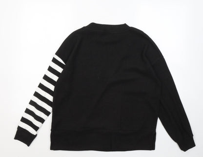 F&F Womens Black Round Neck Striped Polyester Pullover Jumper Size S