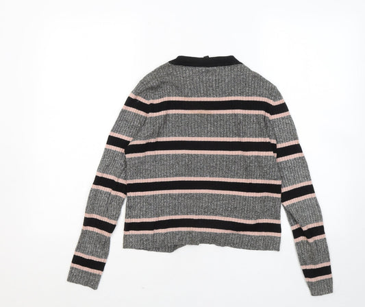 Divided by H&M Womens Grey Round Neck Striped Viscose Pullover Jumper Size M