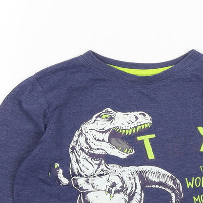 Dunnes Stores Boys Blue Cotton Basic T-Shirt Size 5 Years Round Neck - T Rex Dinasour Graphic