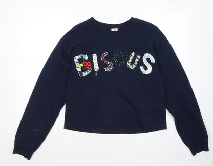 River Island Womens Blue Cotton Pullover Sweatshirt Size XS - Bisous Floral Flowers