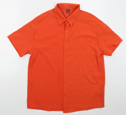 SheIn Womens Orange Polyester Basic Button-Up Size M Collared