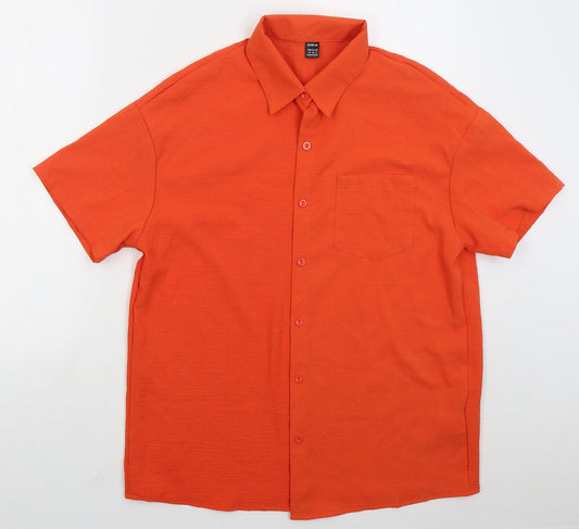 SheIn Womens Orange Polyester Basic Button-Up Size M Collared