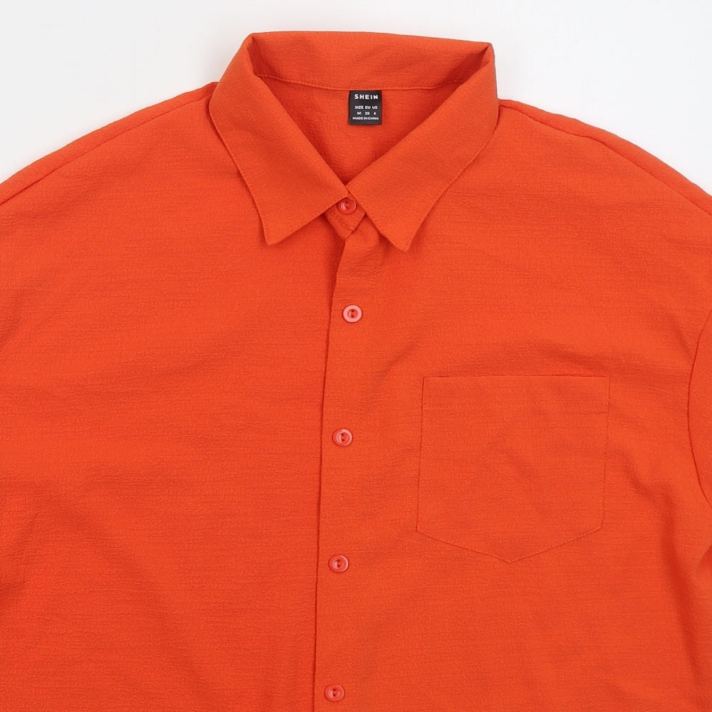 SheIn Womens Orange Polyester Basic Button-Up Size M Collared