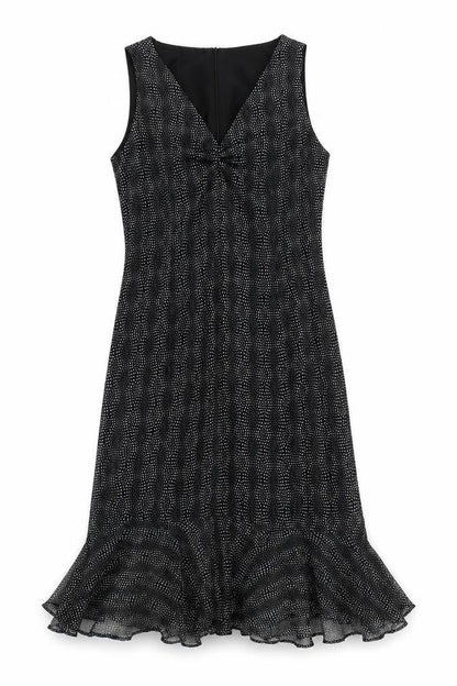 The Collection Womens Black Polka Dot Polyester Fit & Flare Size 12 Round Neck Zip
