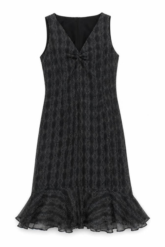 The Collection Womens Black Polka Dot Polyester Fit & Flare Size 12 Round Neck Zip