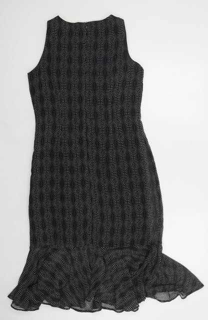 The Collection Womens Black Polka Dot Polyester Fit & Flare Size 12 Round Neck Zip