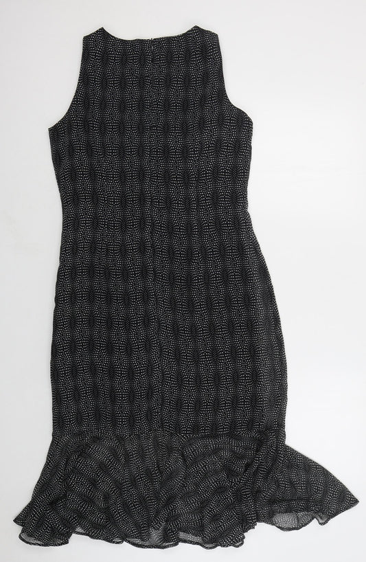 The Collection Womens Black Polka Dot Polyester Fit & Flare Size 12 Round Neck Zip