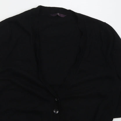 Arcadia Womens Black V-Neck Cotton Cardigan Jumper Size 14