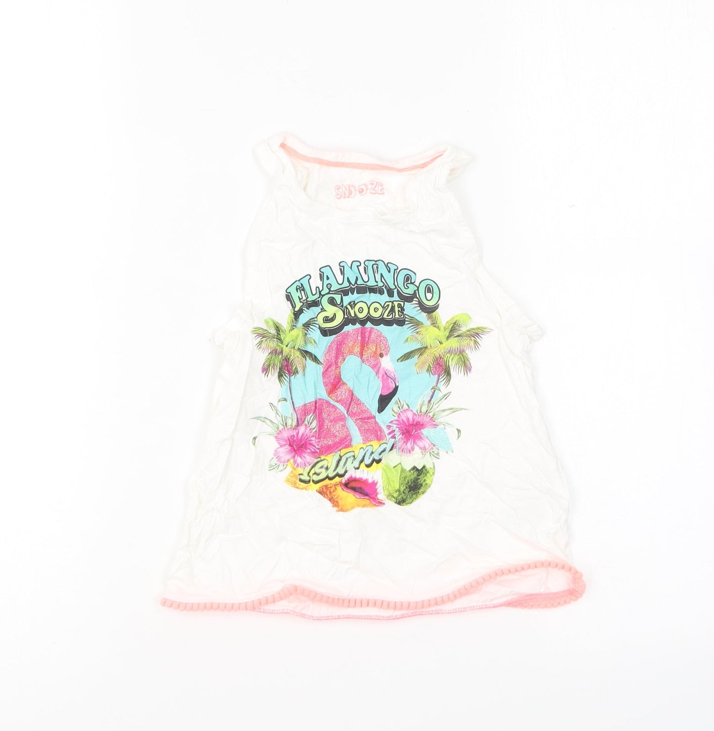 Marks and Spencer Girls White Cotton Basic T-Shirt Size 6-7 Years Round Neck
