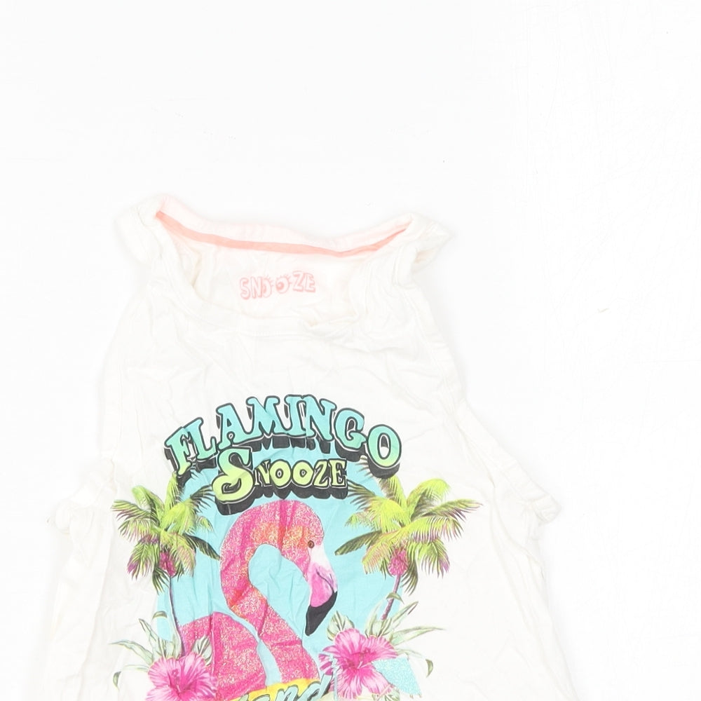Marks and Spencer Girls White Cotton Basic T-Shirt Size 6-7 Years Round Neck