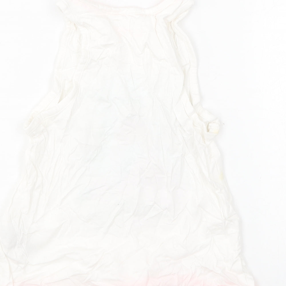 Marks and Spencer Girls White Cotton Basic T-Shirt Size 6-7 Years Round Neck
