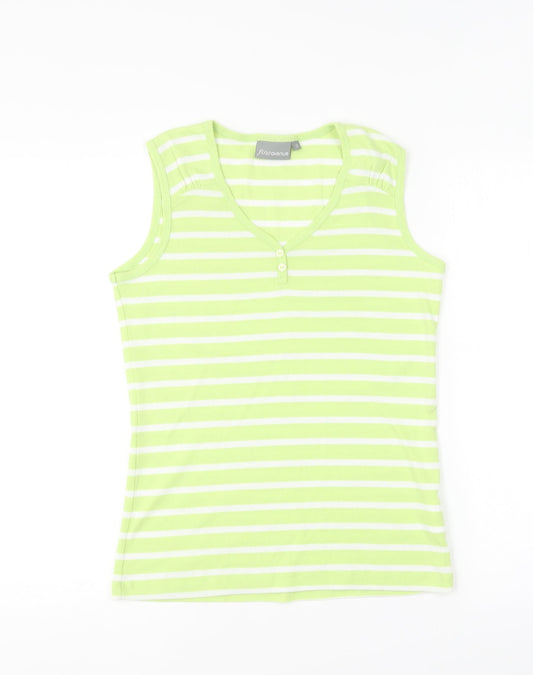 First Avenue Womens Green Striped Polyester Basic Tank Size S Round Neck