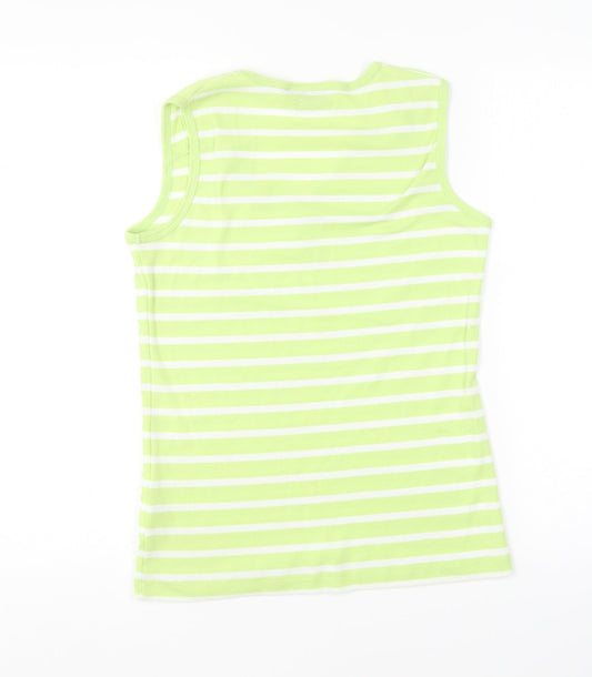 First Avenue Womens Green Striped Polyester Basic Tank Size S Round Neck