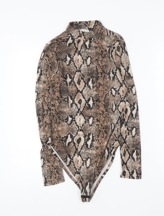 Brave Soul Womens Brown Animal Print Polyester Bodysuit One-Piece Size XS