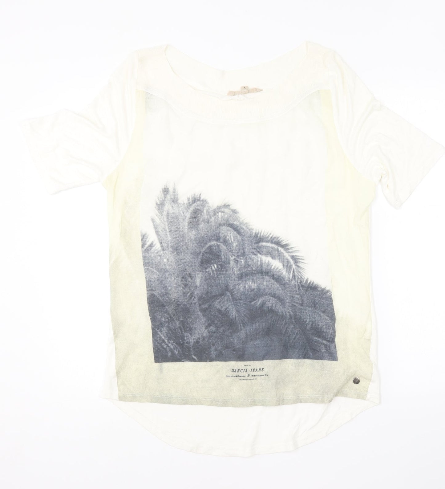 Garcia Womens Ivory Cotton Basic T-Shirt Size L Round Neck