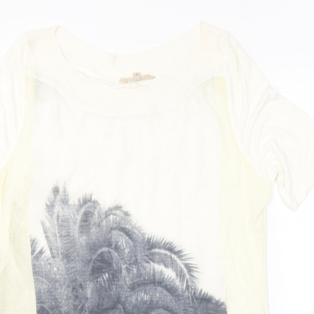 Garcia Womens Ivory Cotton Basic T-Shirt Size L Round Neck