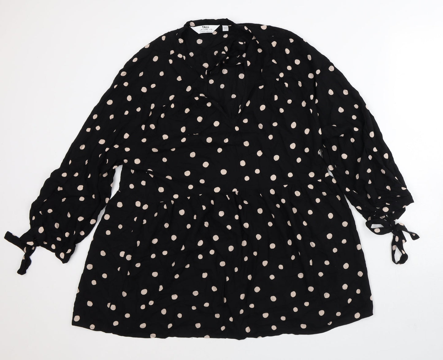 Dorothy Perkins Womens Black Polka Dot Viscose A-Line Size 10 V-Neck