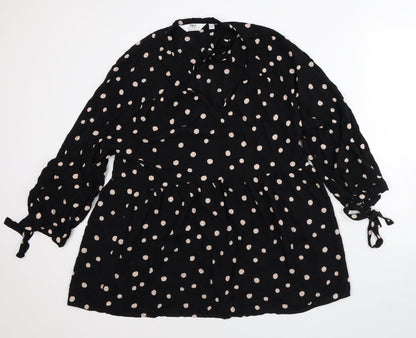 Dorothy Perkins Womens Black Polka Dot Viscose A-Line Size 10 V-Neck