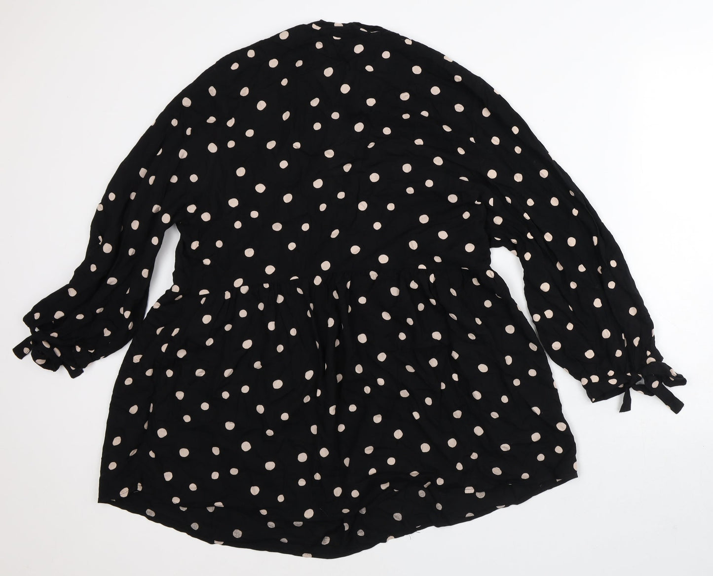 Dorothy Perkins Womens Black Polka Dot Viscose A-Line Size 10 V-Neck