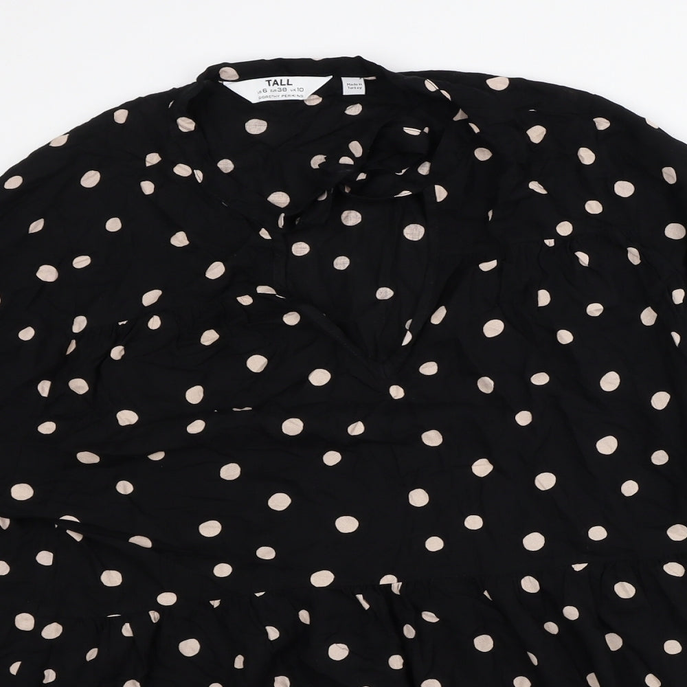 Dorothy Perkins Womens Black Polka Dot Viscose A-Line Size 10 V-Neck