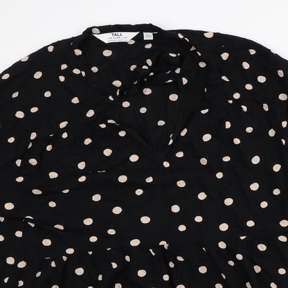 Dorothy Perkins Womens Black Polka Dot Viscose A-Line Size 10 V-Neck
