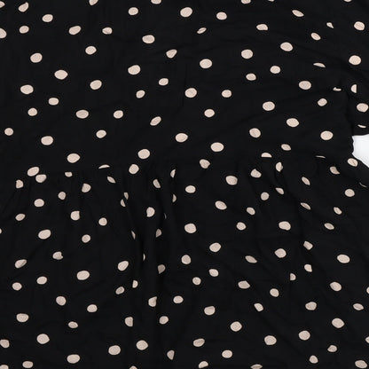 Dorothy Perkins Womens Black Polka Dot Viscose A-Line Size 10 V-Neck