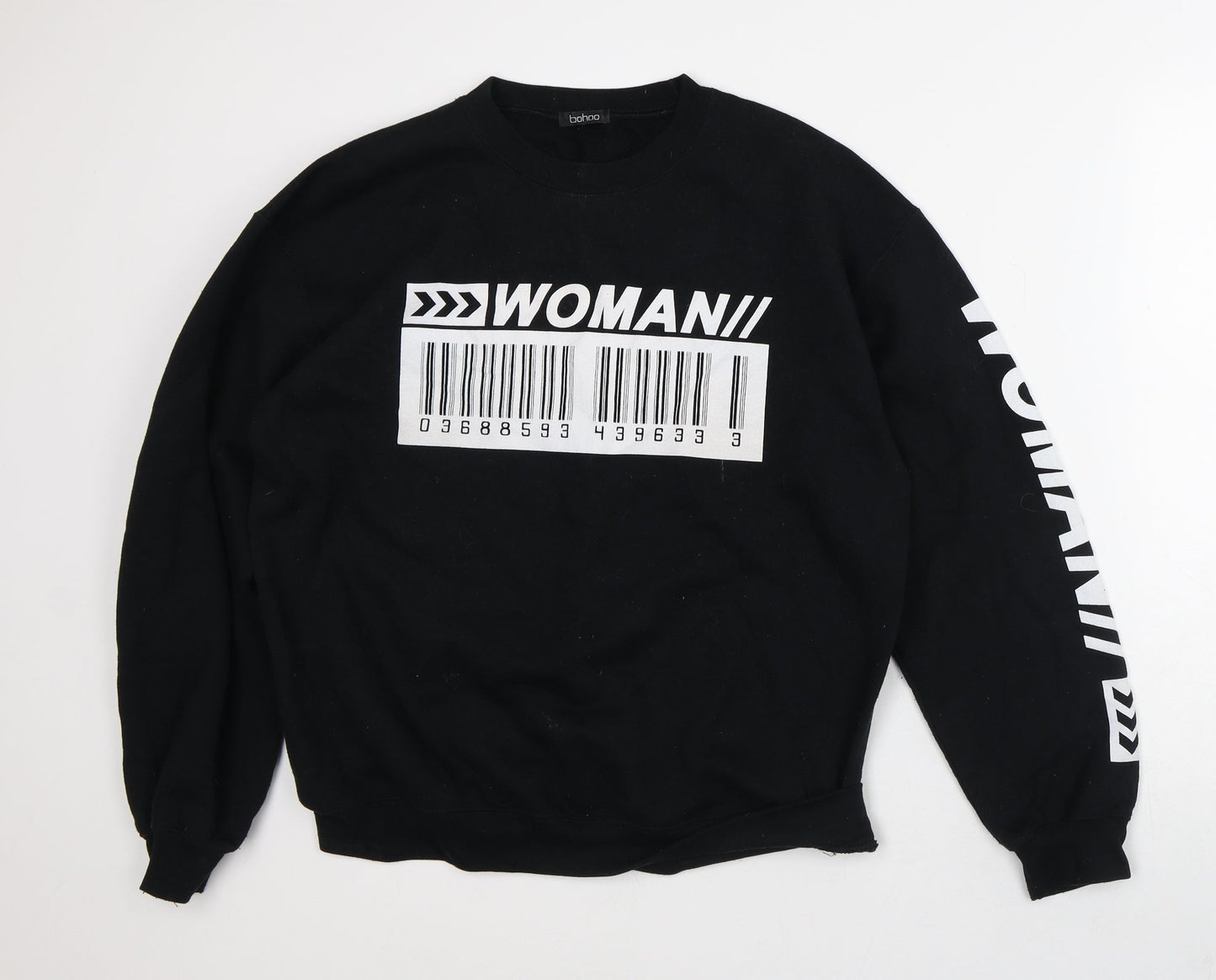 Womens UK Size M Boohoo Black Pullover Sweatshirt