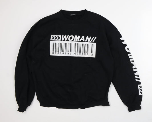 Womens UK Size M Boohoo Black Pullover Sweatshirt