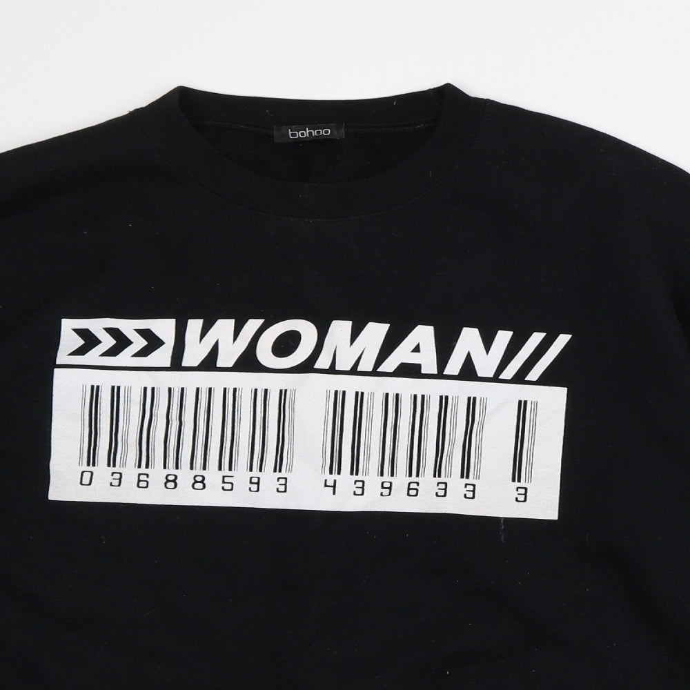 Womens UK Size M Boohoo Black Pullover Sweatshirt