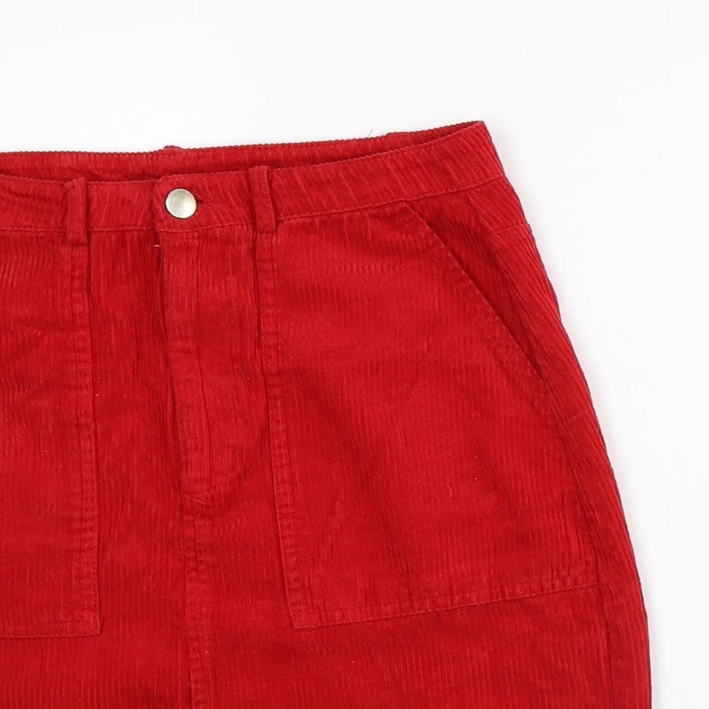 New Look Womens Red Cotton Straight & Pencil Skirt Size 6