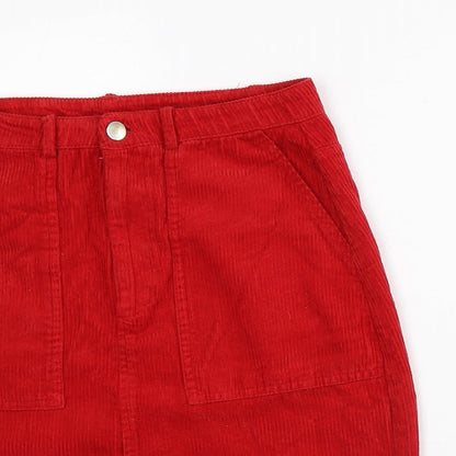 New Look Womens Red Cotton Straight & Pencil Skirt Size 6
