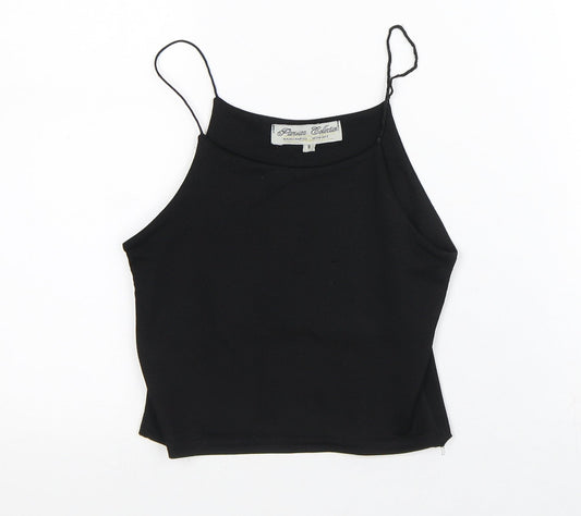 Parisian Collection Womens Black Polyester Cropped T-Shirt Size 8 Round Neck