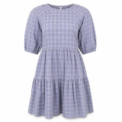 Primark Womens Blue Plaid 100% Cotton A-Line Size 8 Scoop Neck