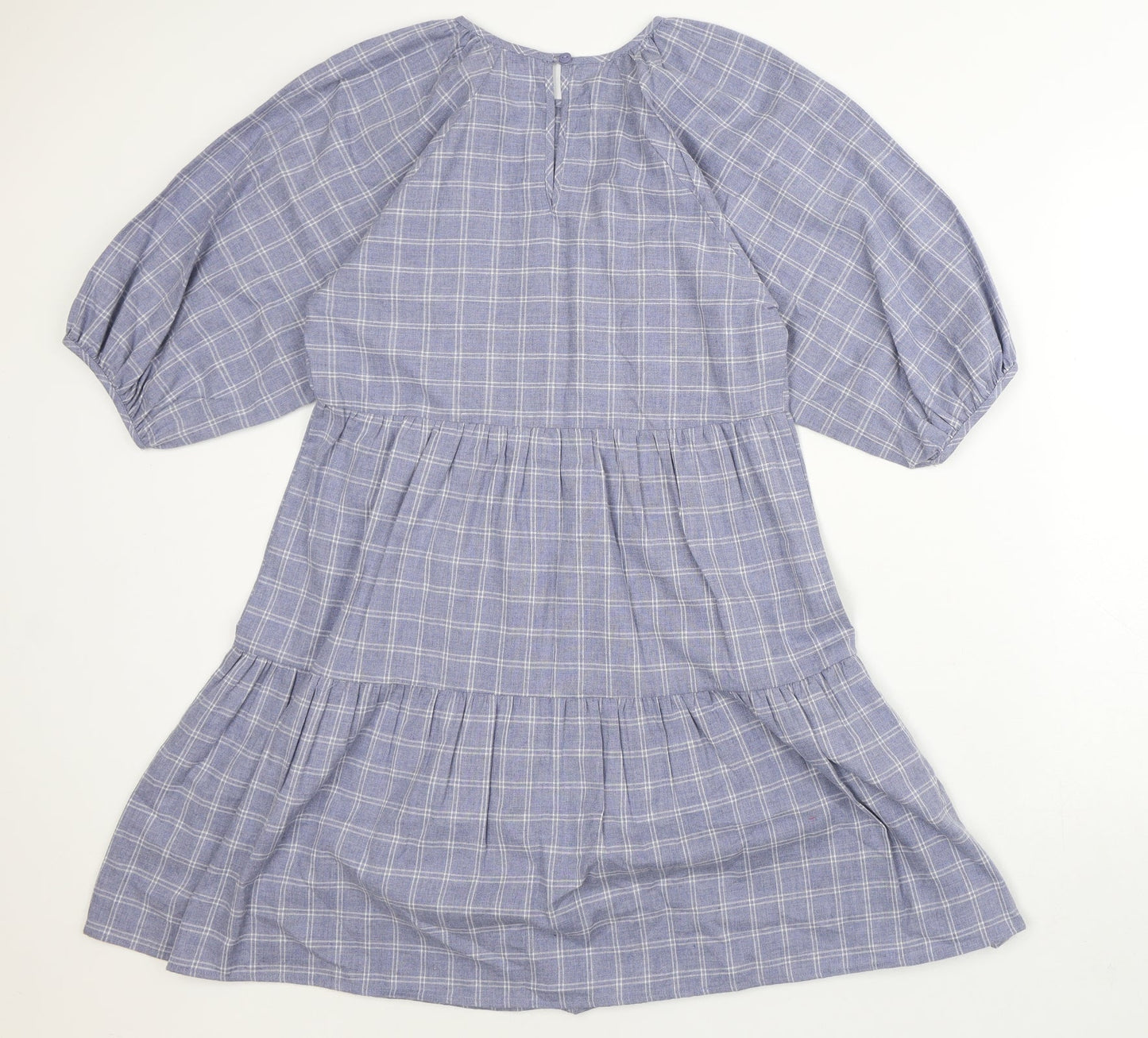 Primark Womens Blue Plaid 100% Cotton A-Line Size 8 Scoop Neck