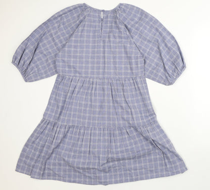 Primark Womens Blue Plaid 100% Cotton A-Line Size 8 Scoop Neck