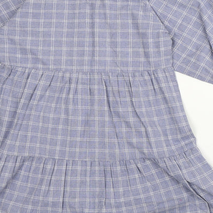 Primark Womens Blue Plaid 100% Cotton A-Line Size 8 Scoop Neck