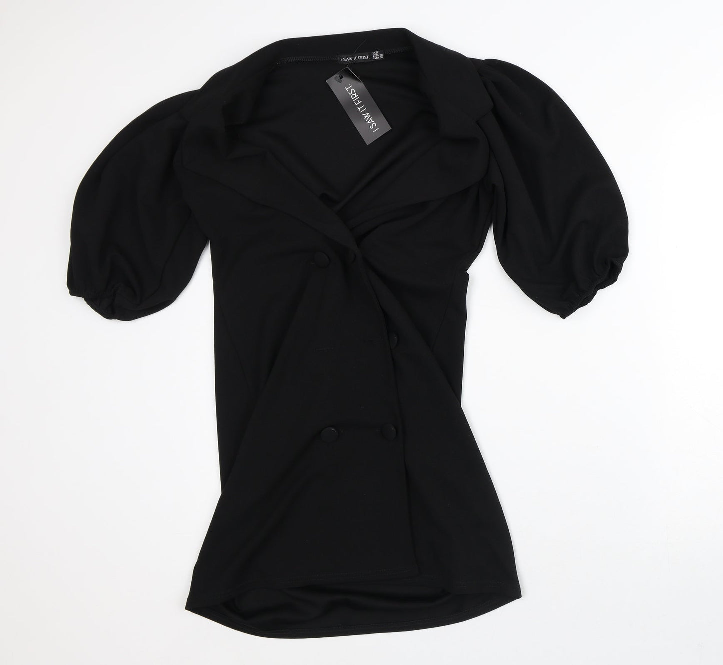 I SAW IT FIRST Womens Black Polyester Jacket Dress Size 10 V-Neck